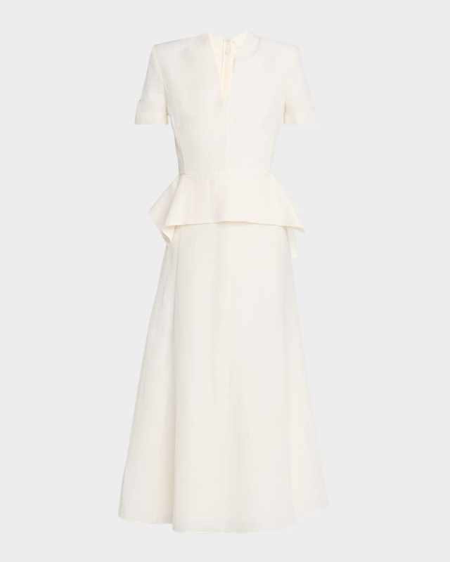 V-Neck Peplum Silk Jacquard Midi Dress
